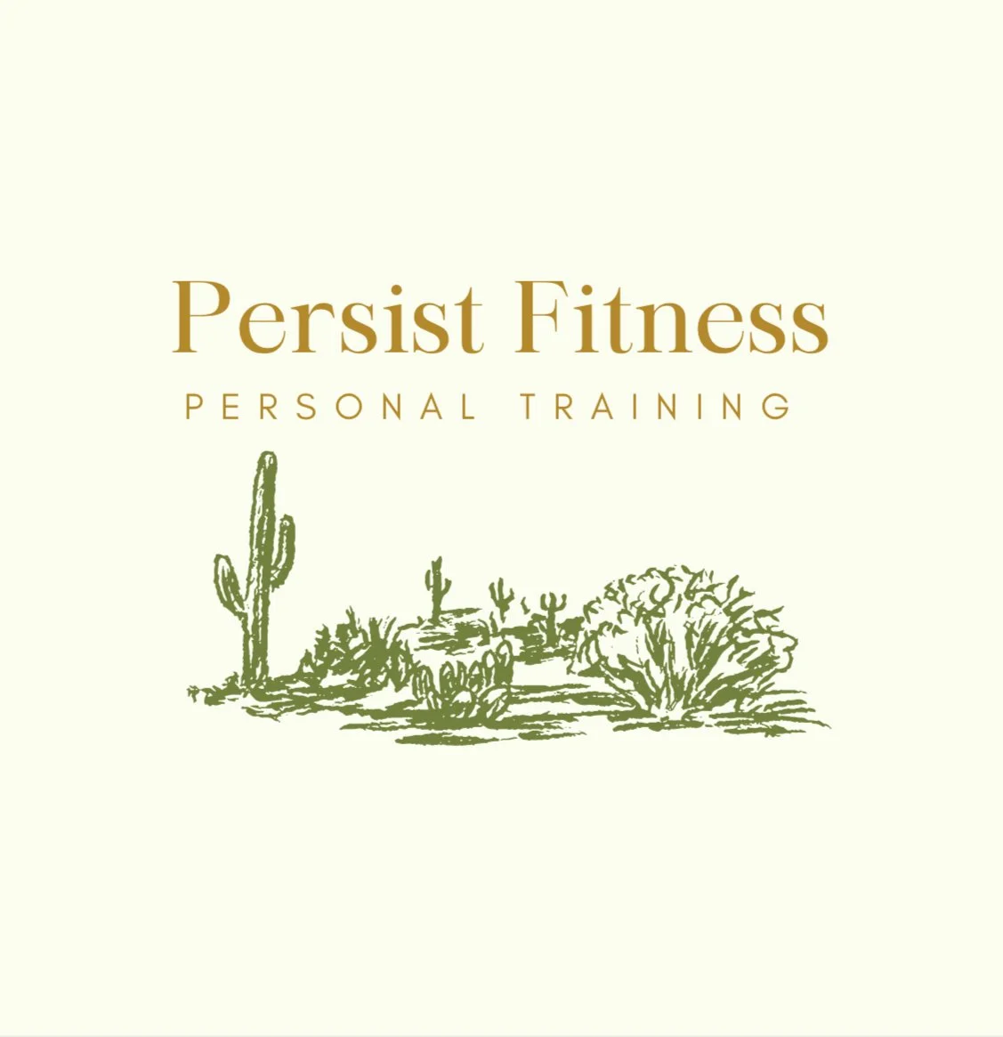 Cover of a personal training program titled 'Persist Fitness' with a desert landscape illustration of cacti and bushes.