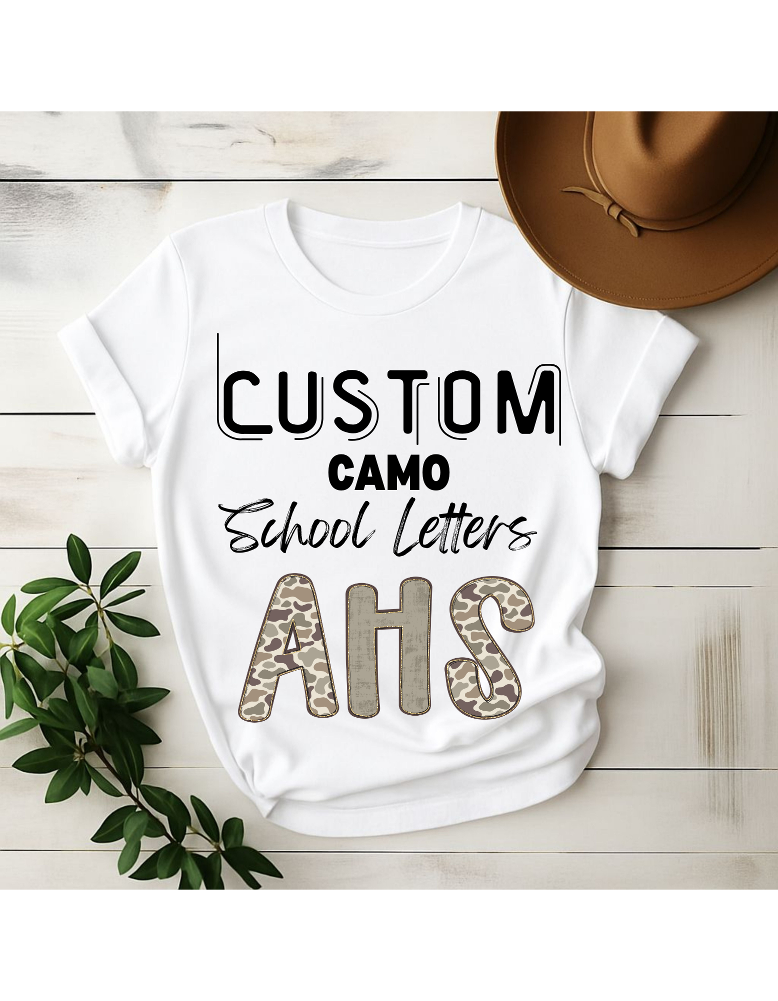 ANY HIGHSCHOOL LETTERS...  Neutral Camo Letter Comfort Colors Tee | School Spirit Wear