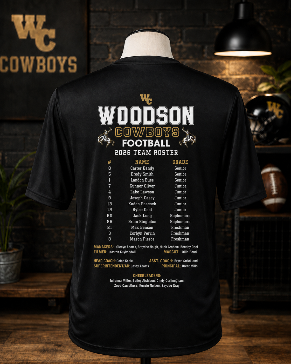 Woodson Football Roster (back of shirt)