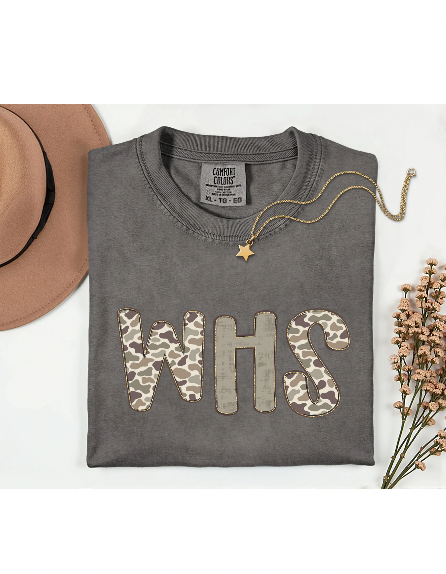 WHS Neutral Camo Letter Comfort Colors Tee | School Spirit Wear