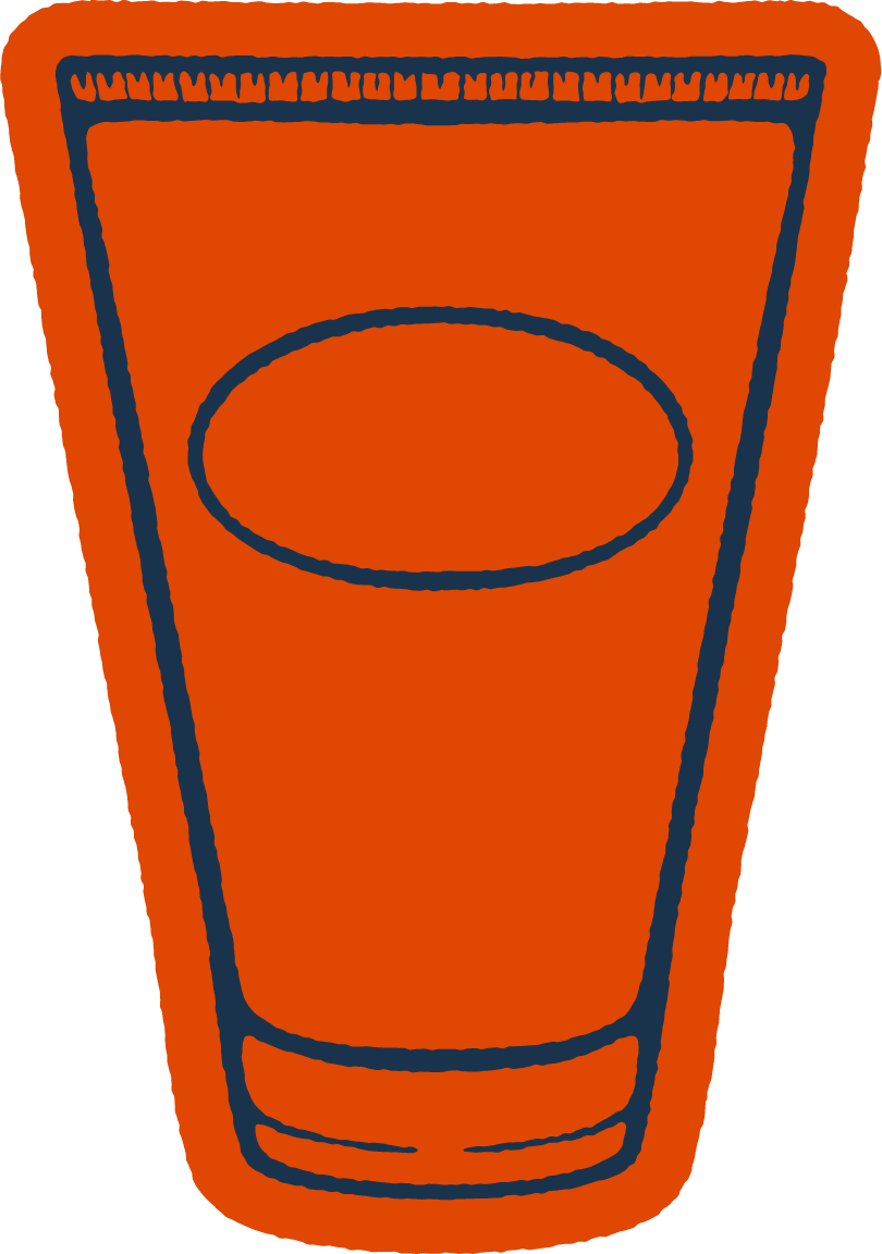 Illustration of an orange sports drink or juice bottle with a dark blue outline and cap.