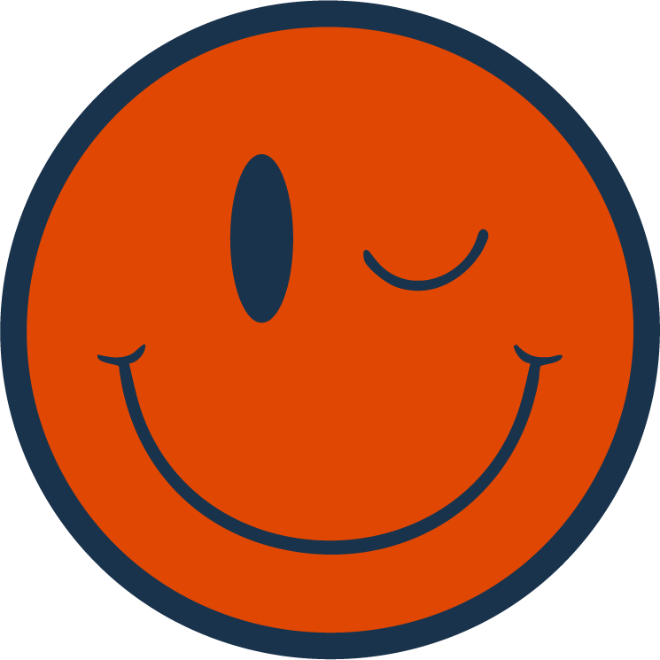 Orange smiling face emoji with one eye closed and the other eye open.