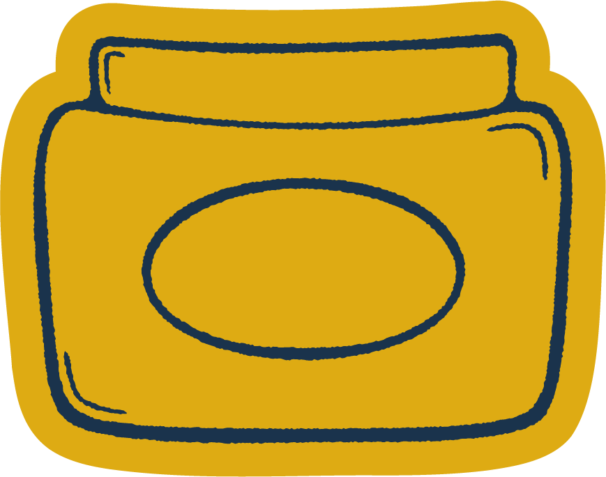 A yellow-colored container or box with a rounded rectangular shape and a dark outline, featuring an oval label area in the center.