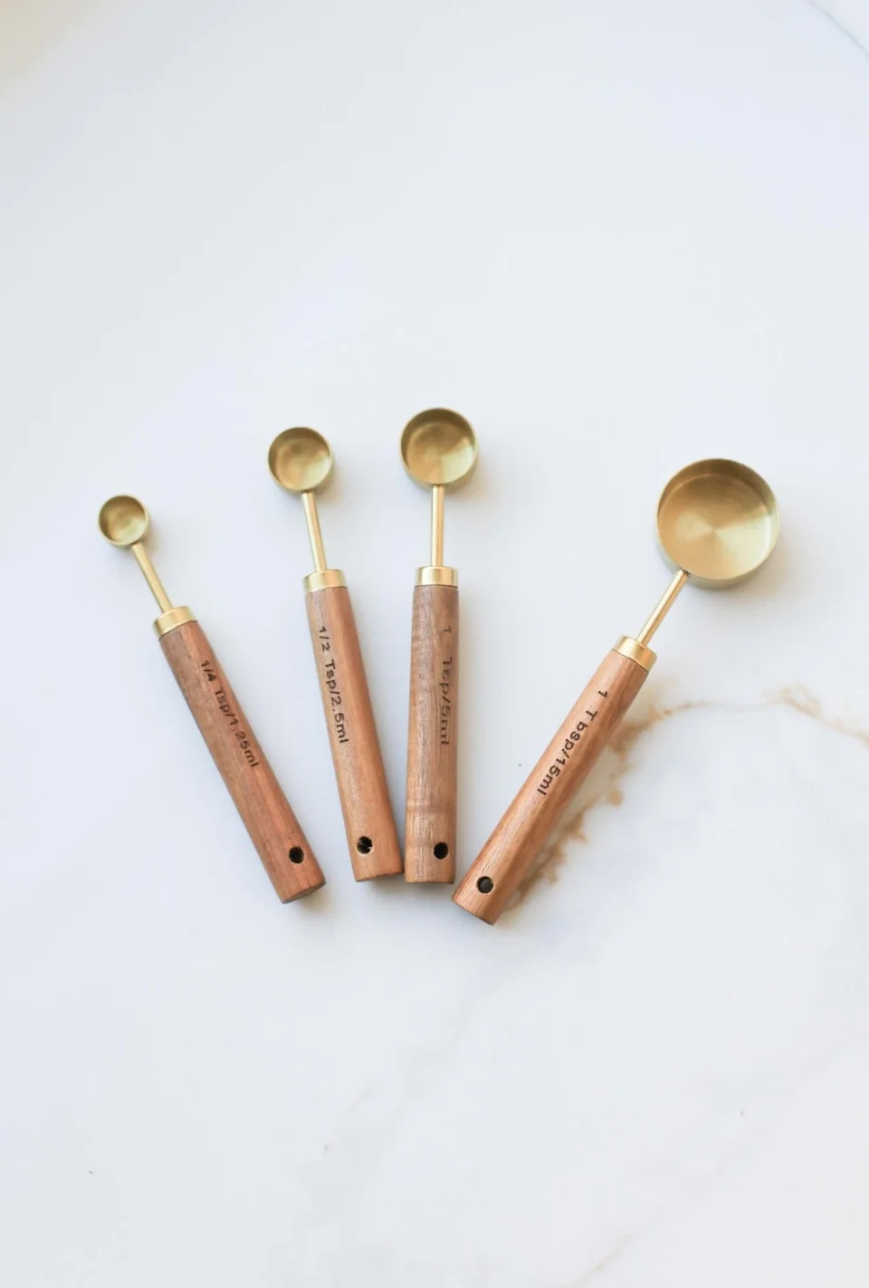 Wood Handle Brass Measuring Spoon Set (4-Piece)