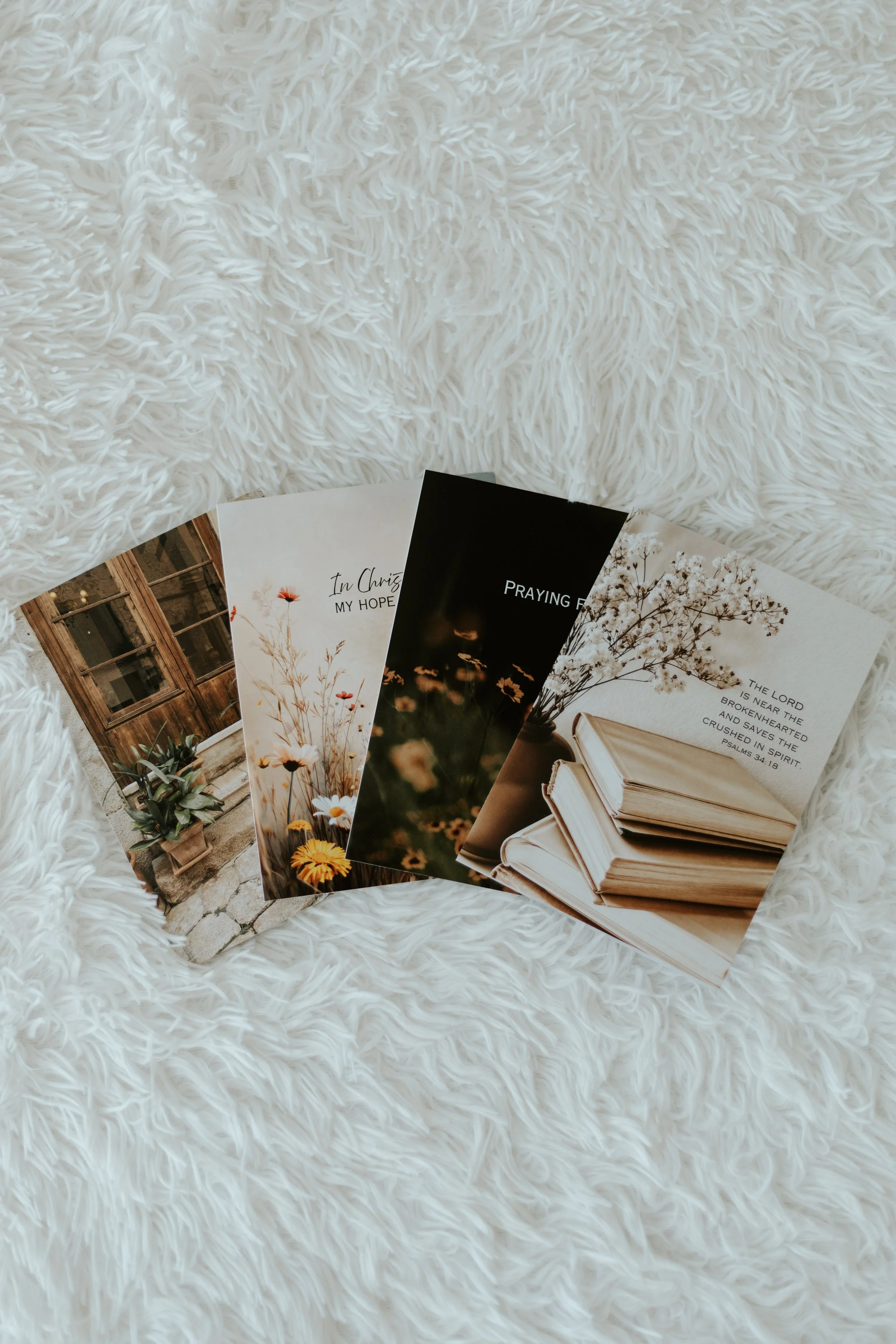 Christian encouragement cards with scripture quotes included in Whisper & Willow gift boxes.