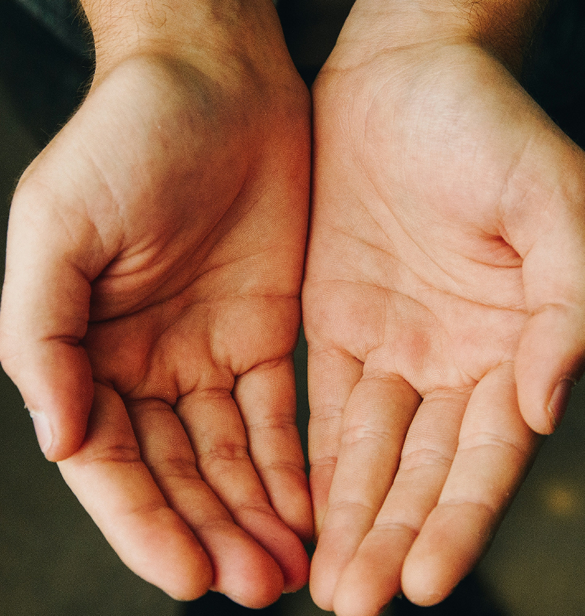 Close-up of two open hands cupped together, with palms facing upward.