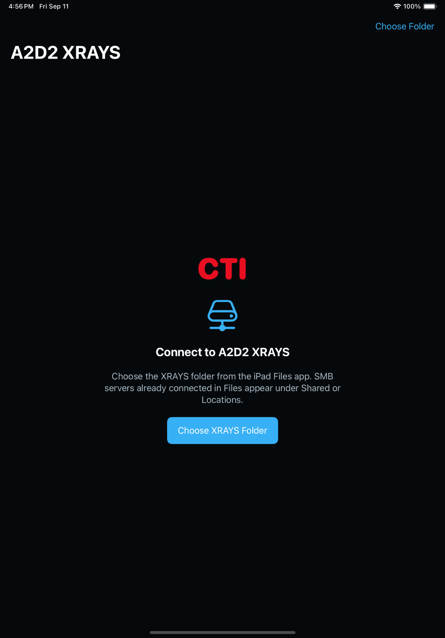 CTI A2D2 X-Ray Viewer Choose XRAYS Folder setup screen