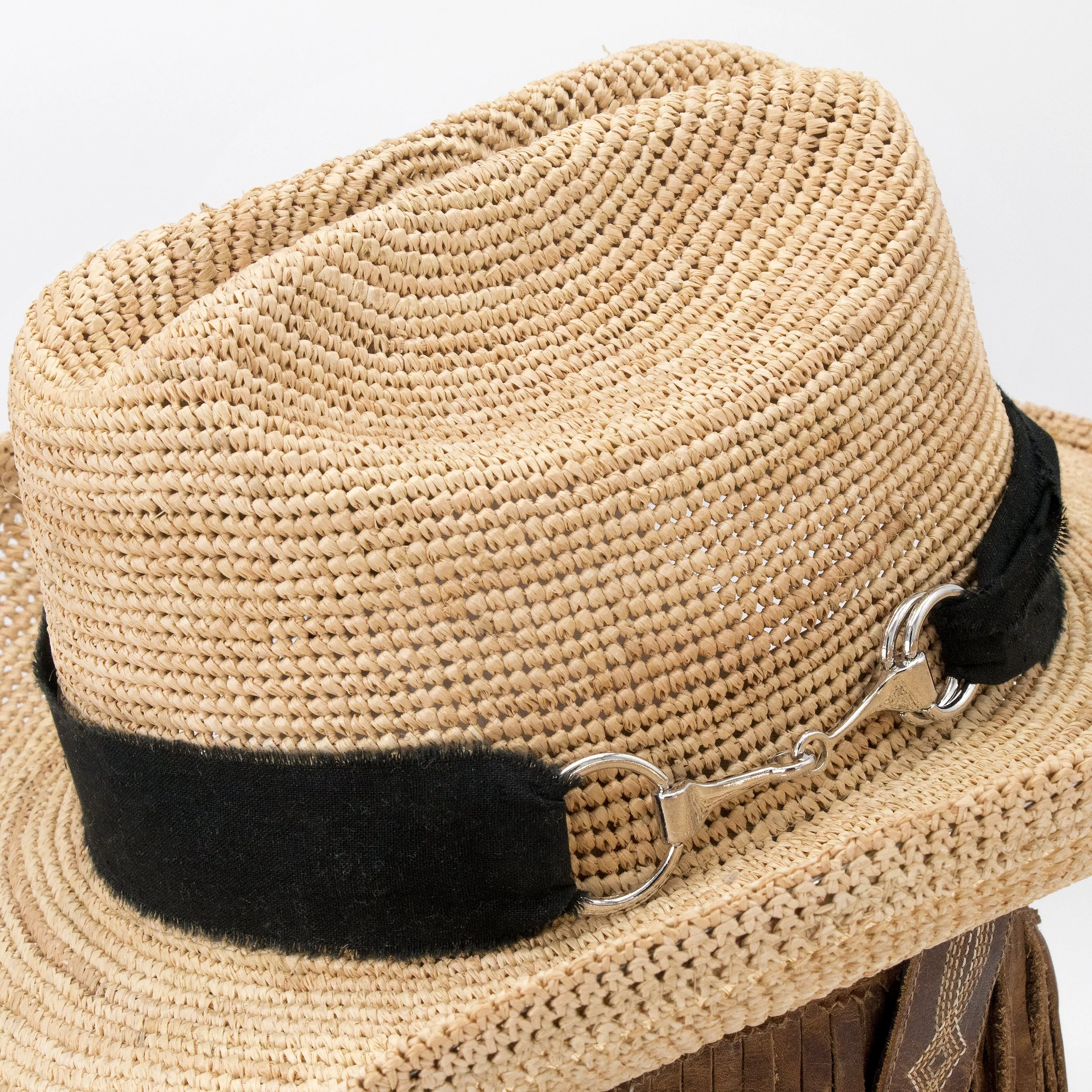 Black Frayed Cotton Snaffle Bit Adjustable Hat Band