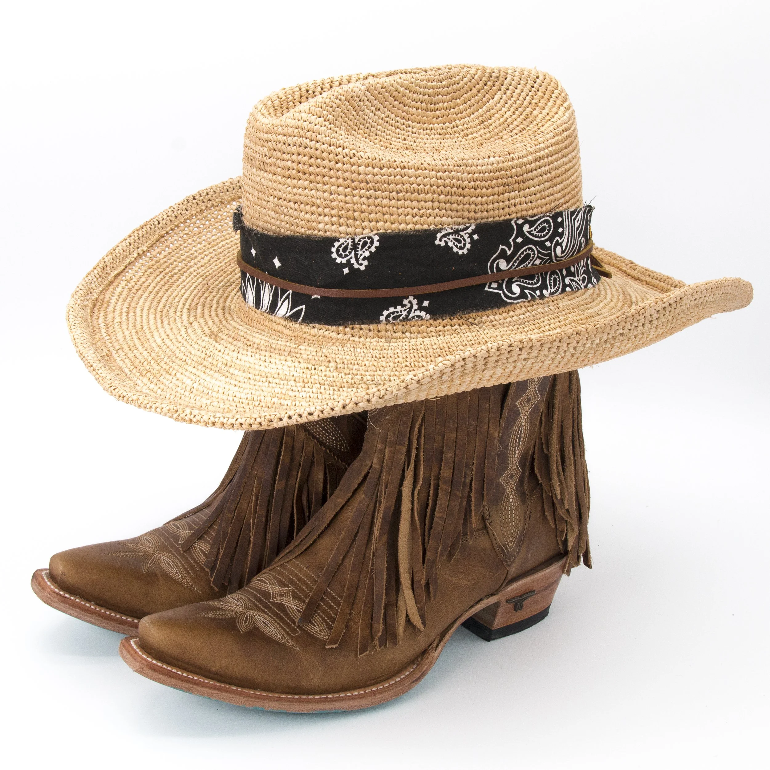 Black Bandana Hat Band with Leather Accent