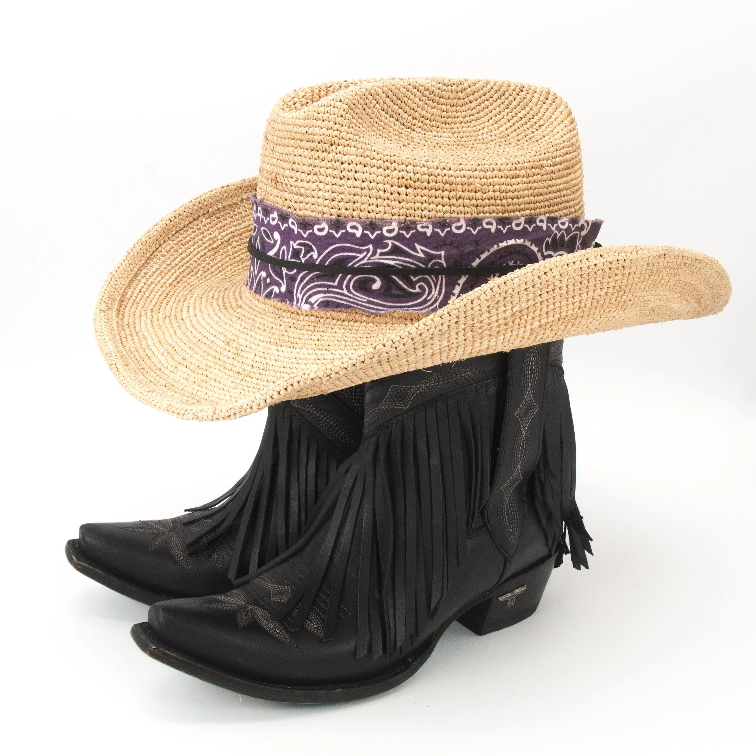 Purple Bandana Hat Band with Leather Accent