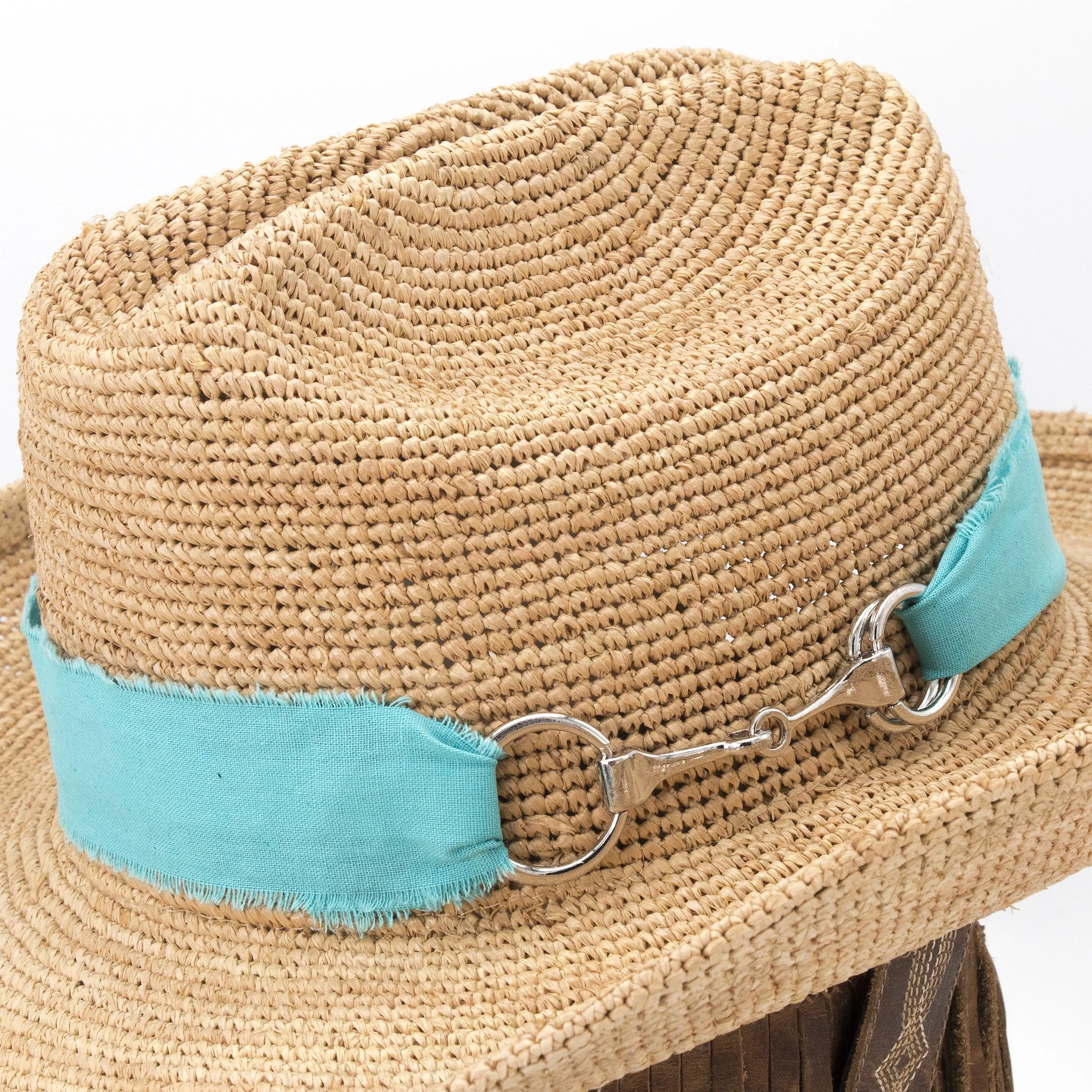 Tropical Blue Frayed Cotton Snaffle Bit Adjustable Hat Band