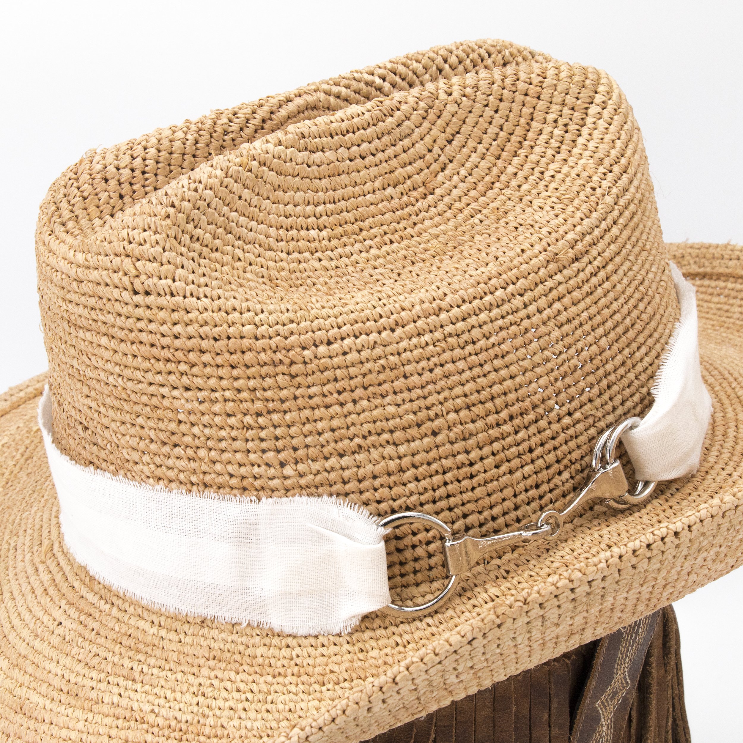White Frayed Cotton Snaffle Bit Adjustable Hat Band