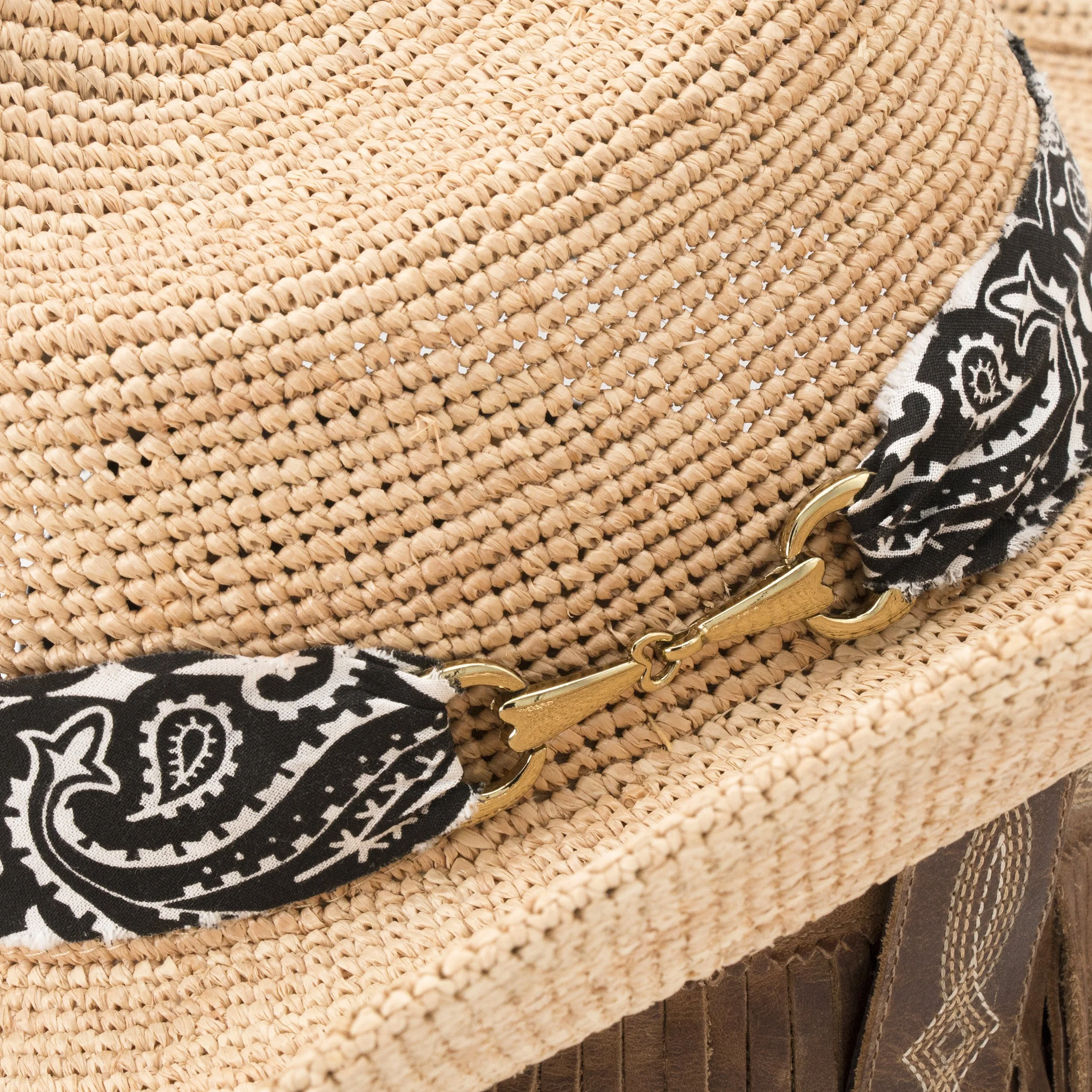 Black Adjustable Cotton Frayed Bandana Hat Band