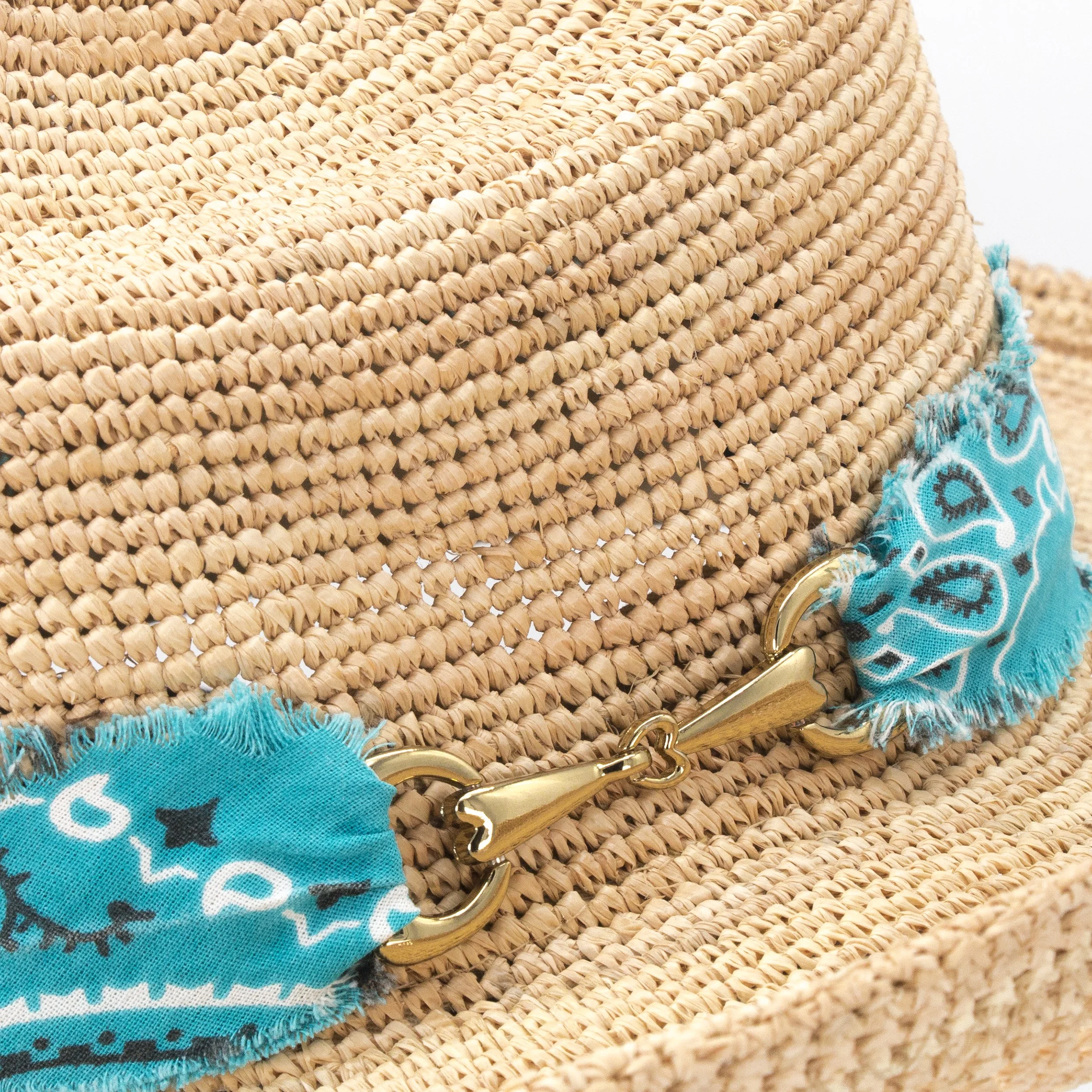 Turquoise Adjustable Cotton Frayed Bandana Hat Band