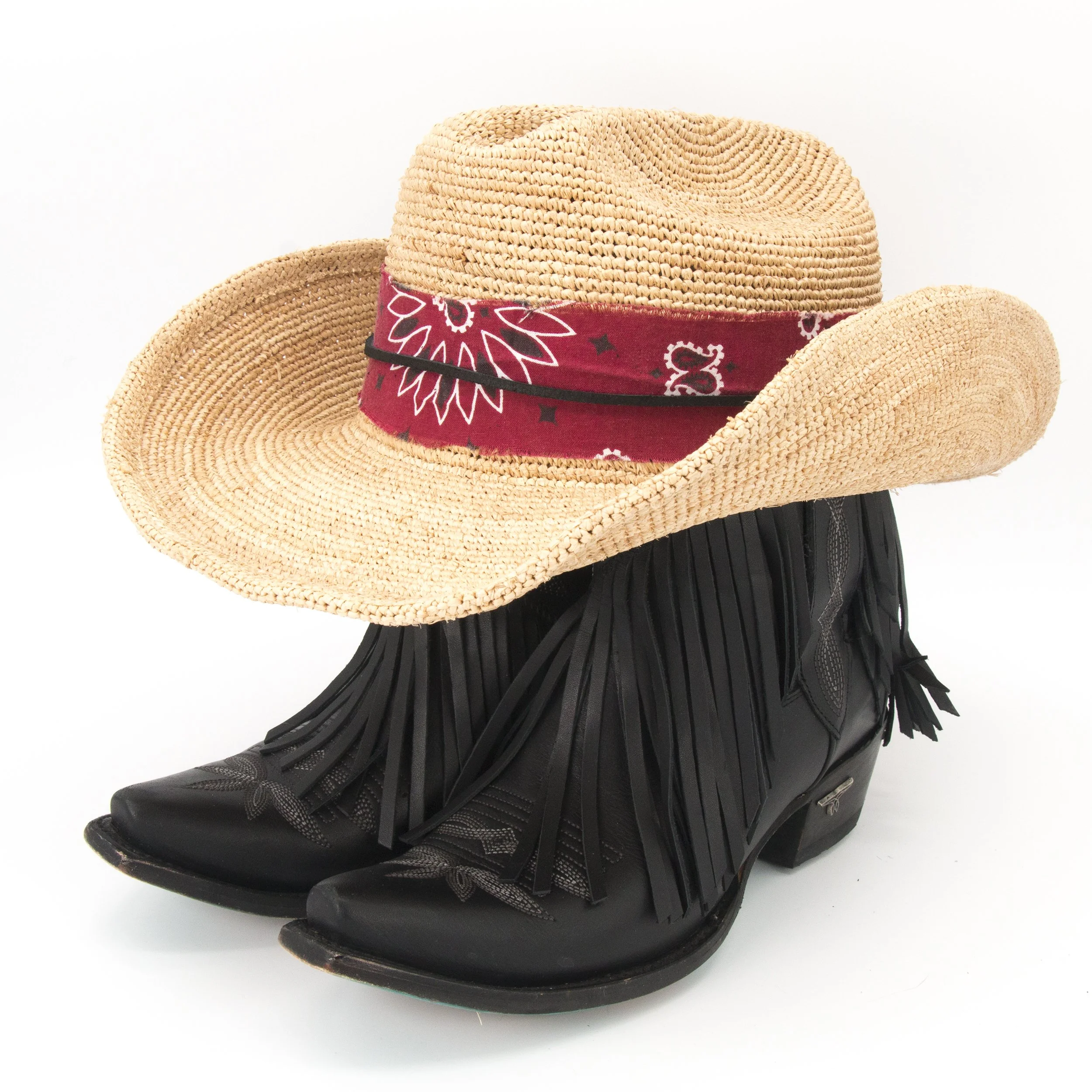 Maroon Bandana Hat Band with Leather Accent
