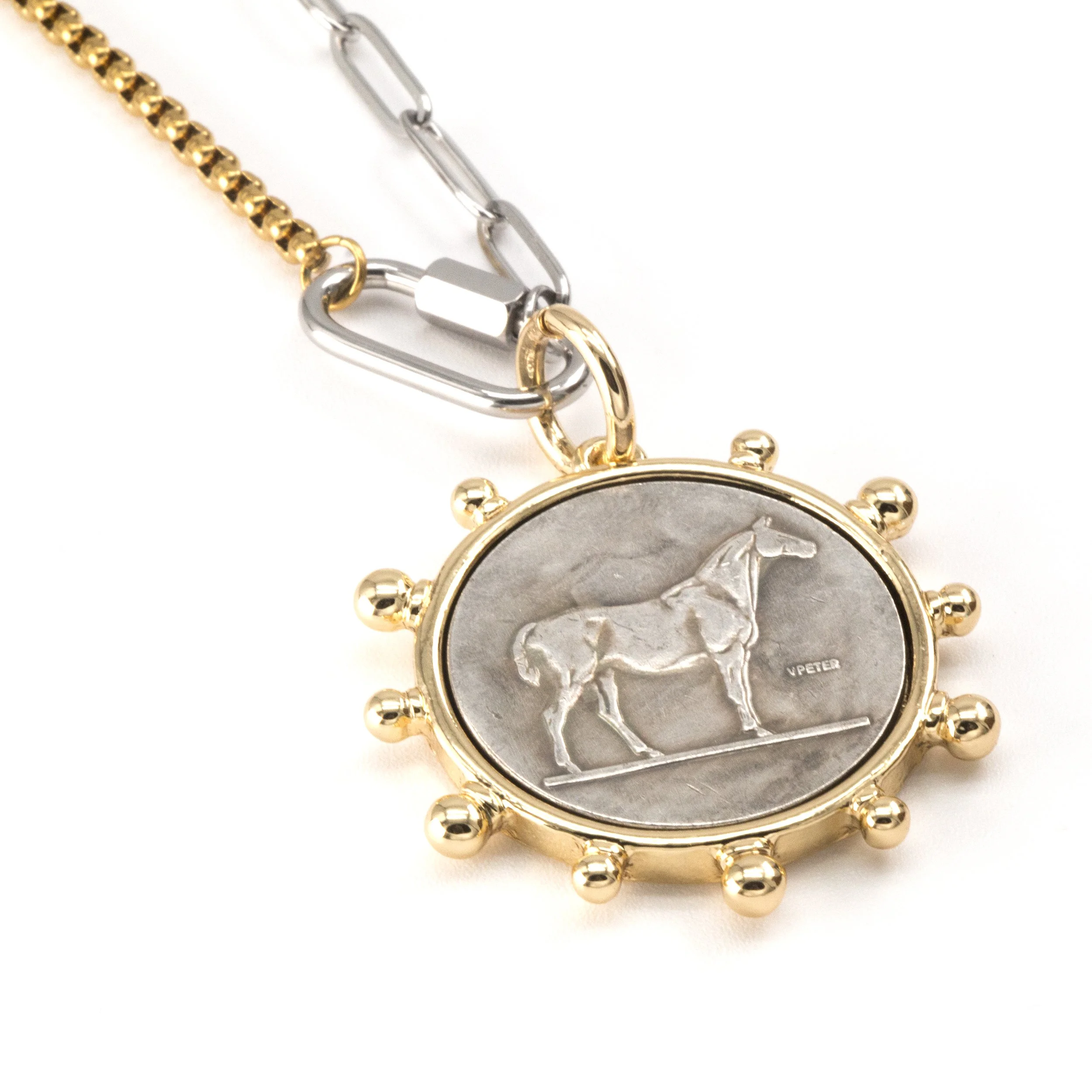 Horse Medalion Necklace Mixed Metal