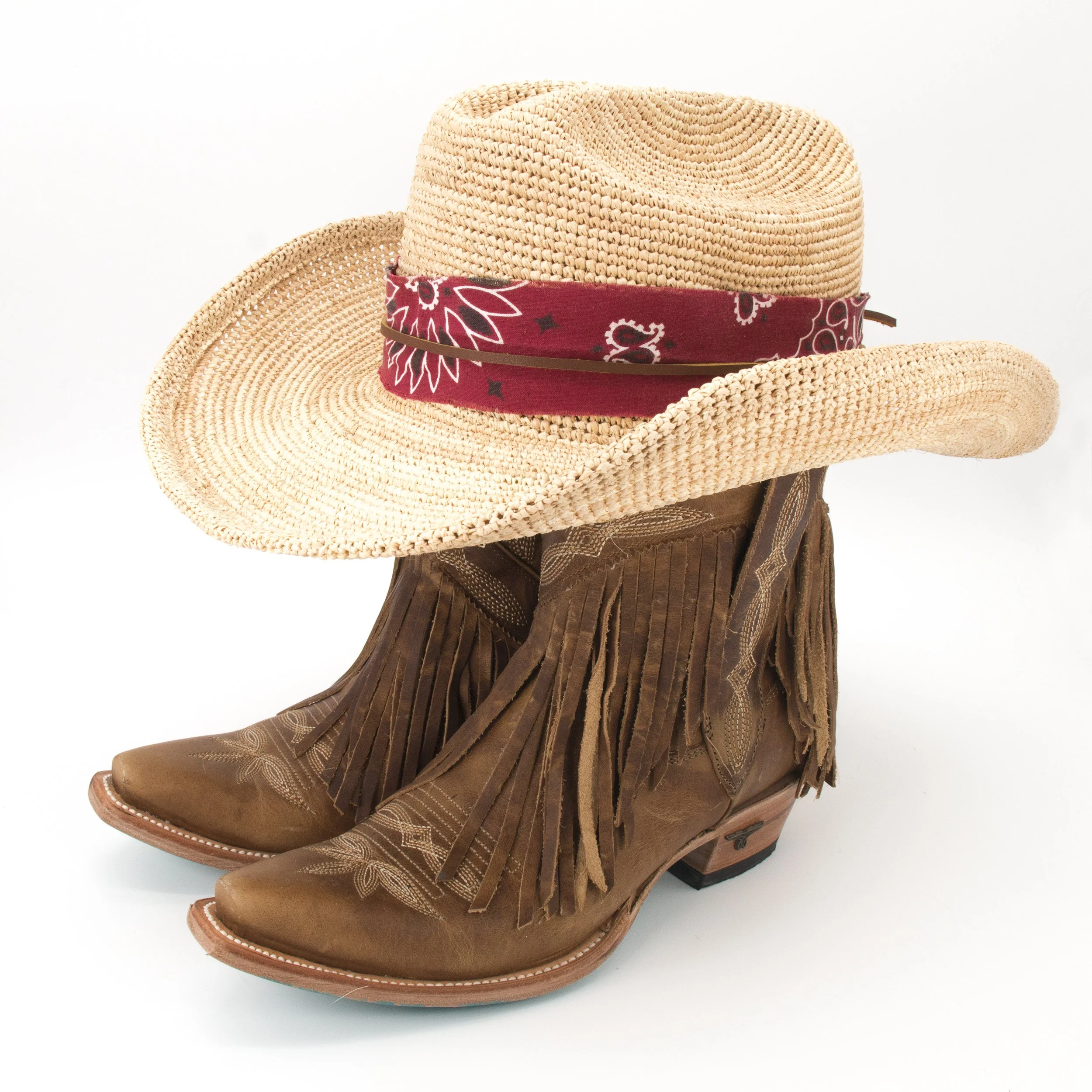Red Bandana Hat Band with Leather Accent