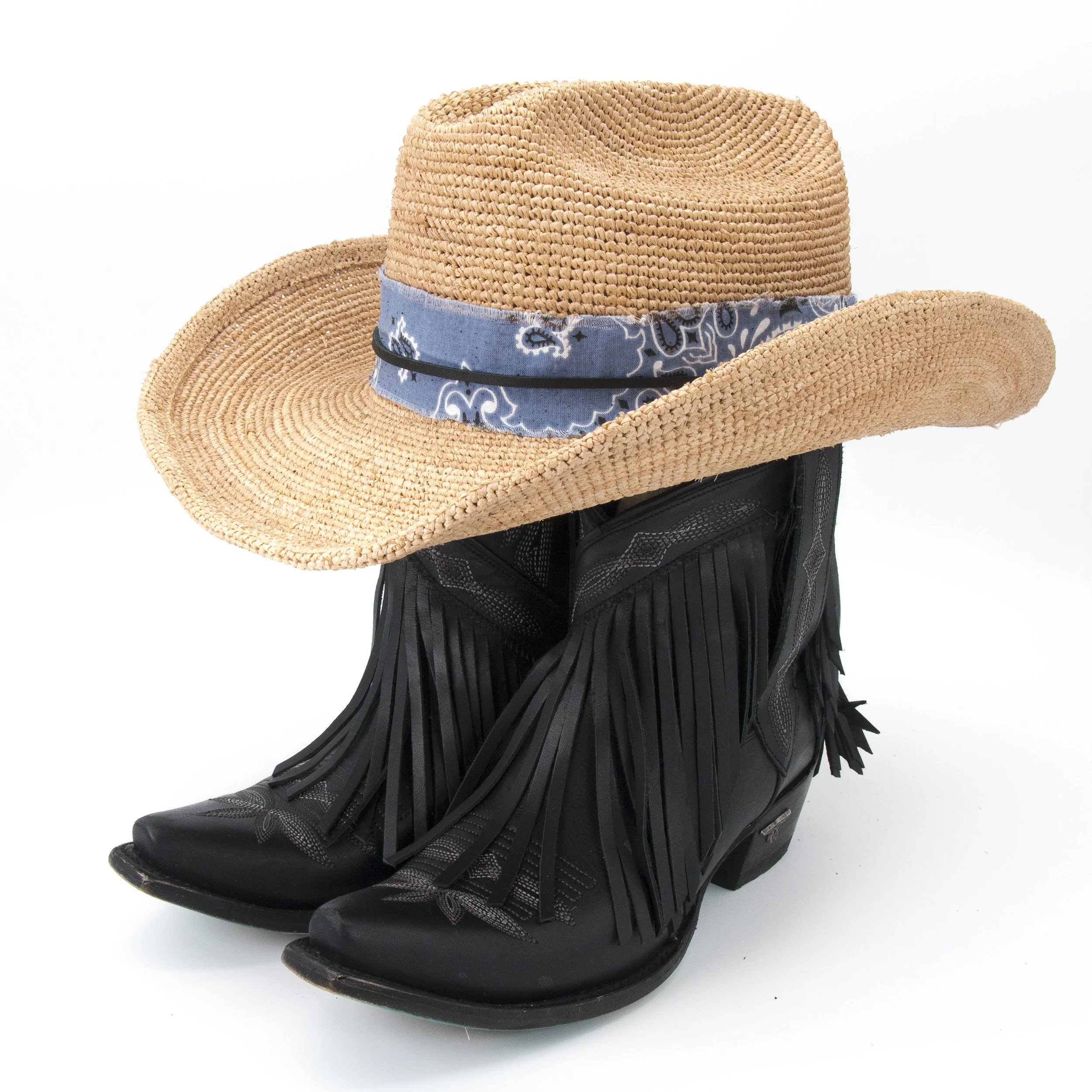 Royal Blue Bandana Hat Band with Leather Accent