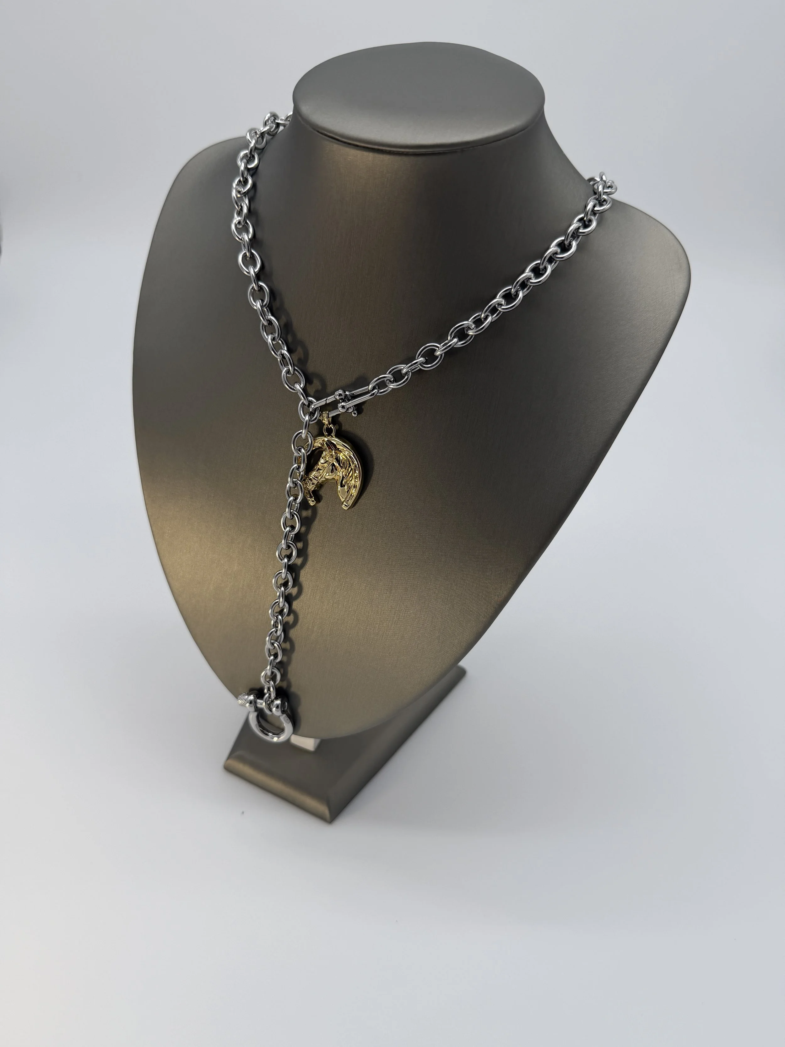 Y Rope Necklace with Horse and Horseshoe