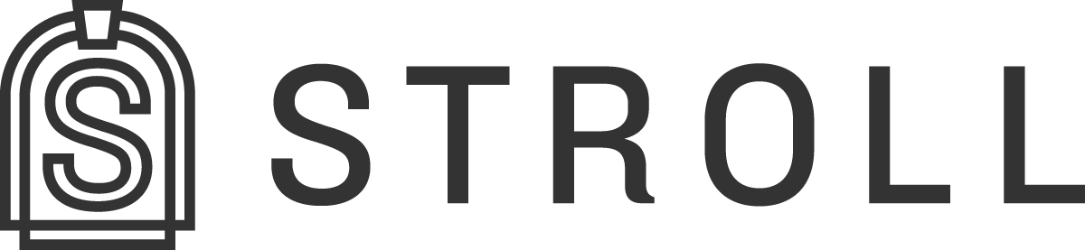 Logo with a stylized tag containing an 'S' and the word 'STROLL' next to it.