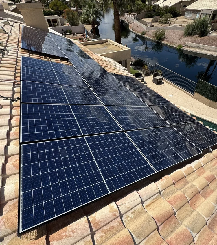 Bird guards across a rooftop solar system