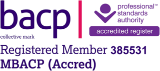 BACP professional standards authority accreditation badge for MBACP (Accred) with registration number 385531.
