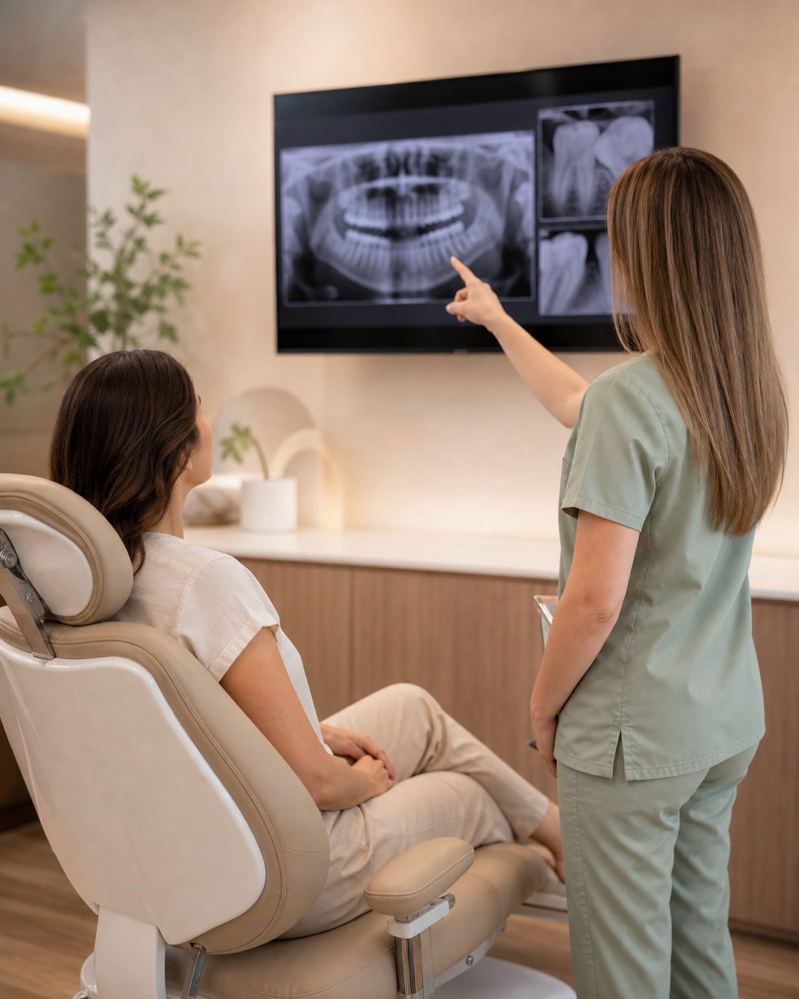 A comfortable new patient consultation with Dr. Yuliya Kovalova, reviewing digital images and treatment recommendations together.