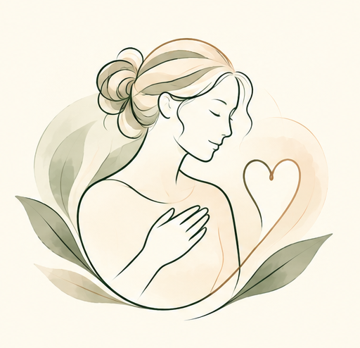 Illustration of two hands holding a heart, with leaves surrounding, emphasizing care and compassion.