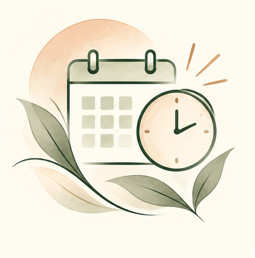 A calendar with a heart on one date, surrounded by leaves and decorative lines, symbolizing love or special occasions.