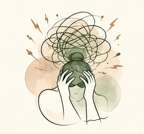 A woman with her hands on her head, appearing stressed or overwhelmed, surrounded by icons of a laptop, stacks of papers, a clock, and a checklist, with a scribble above her head representing confusion.