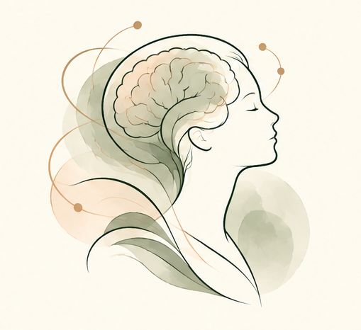 Silhouette of a human head with a puzzle-piece brain, accompanied by a leaf.