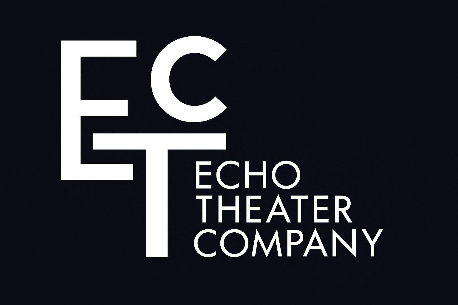 Logo for Echo Theater Company with stylized white letters and text on a black background.