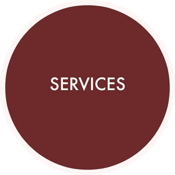 A maroon circle with the word 'SERVICES' in white uppercase letters in the center.