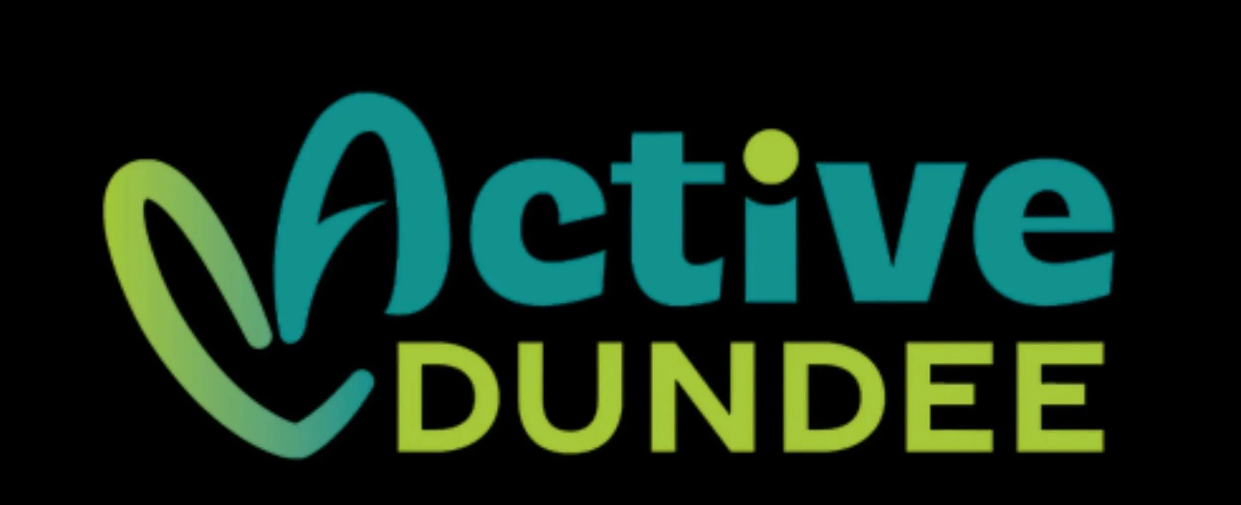The text 'Active Dundee' in stylized font with a black background, featuring a leaf icon forming the letter 'A' in 'Active'.