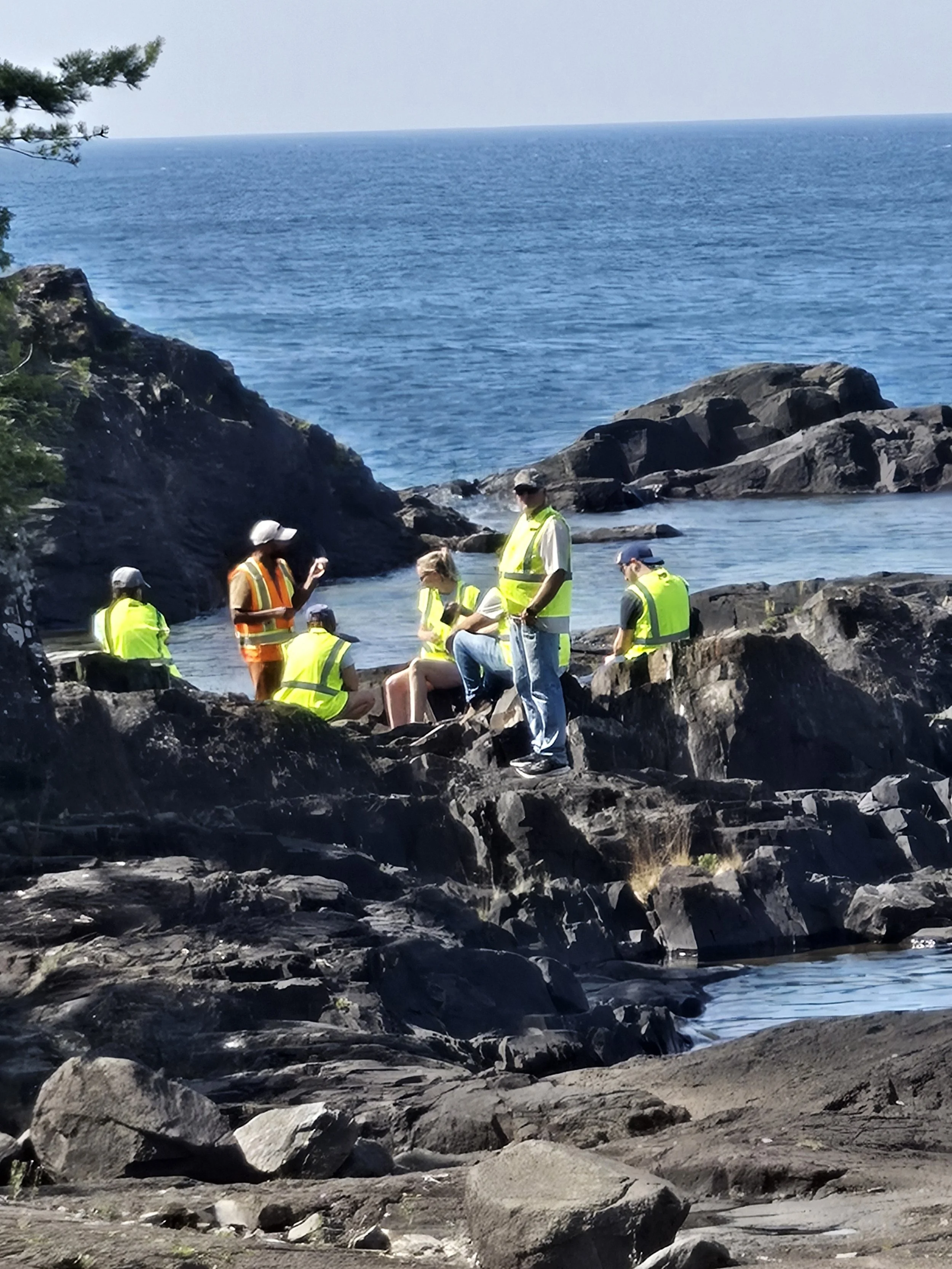 OU students and Faculty examining rocks near Batchawana Bay on Lake SUperior.jpg
