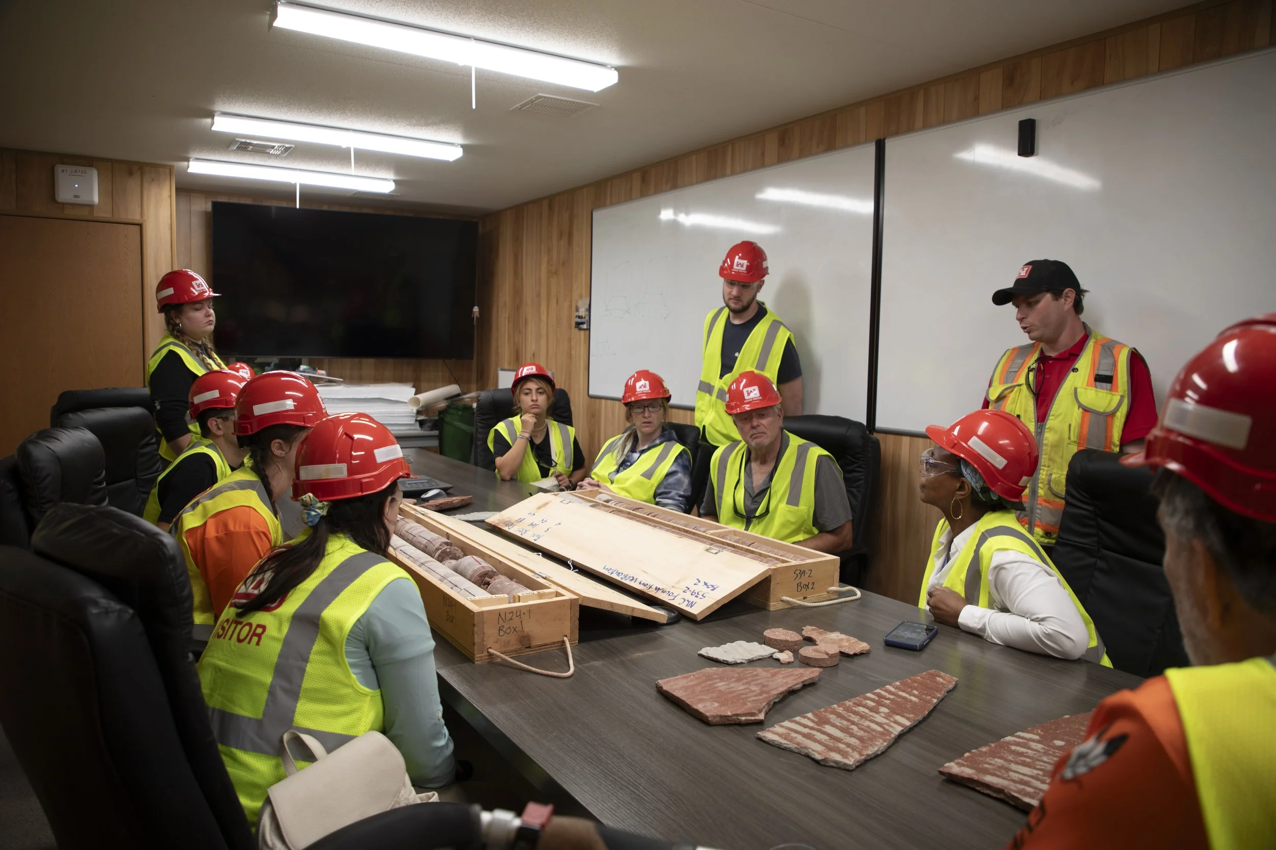 OU Students in Conference Room looking at drill core from new SSM Lock.jpg