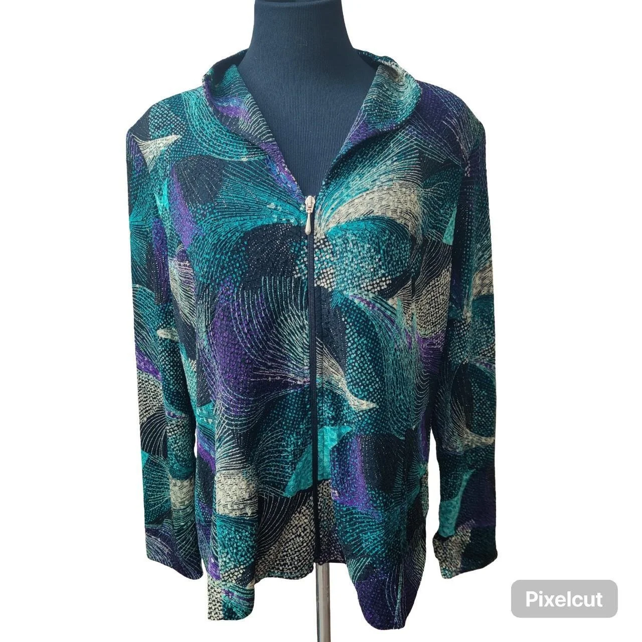 Draper's & Damon's Women's Multicolor Travel Knit Jacket Green Purple Black L