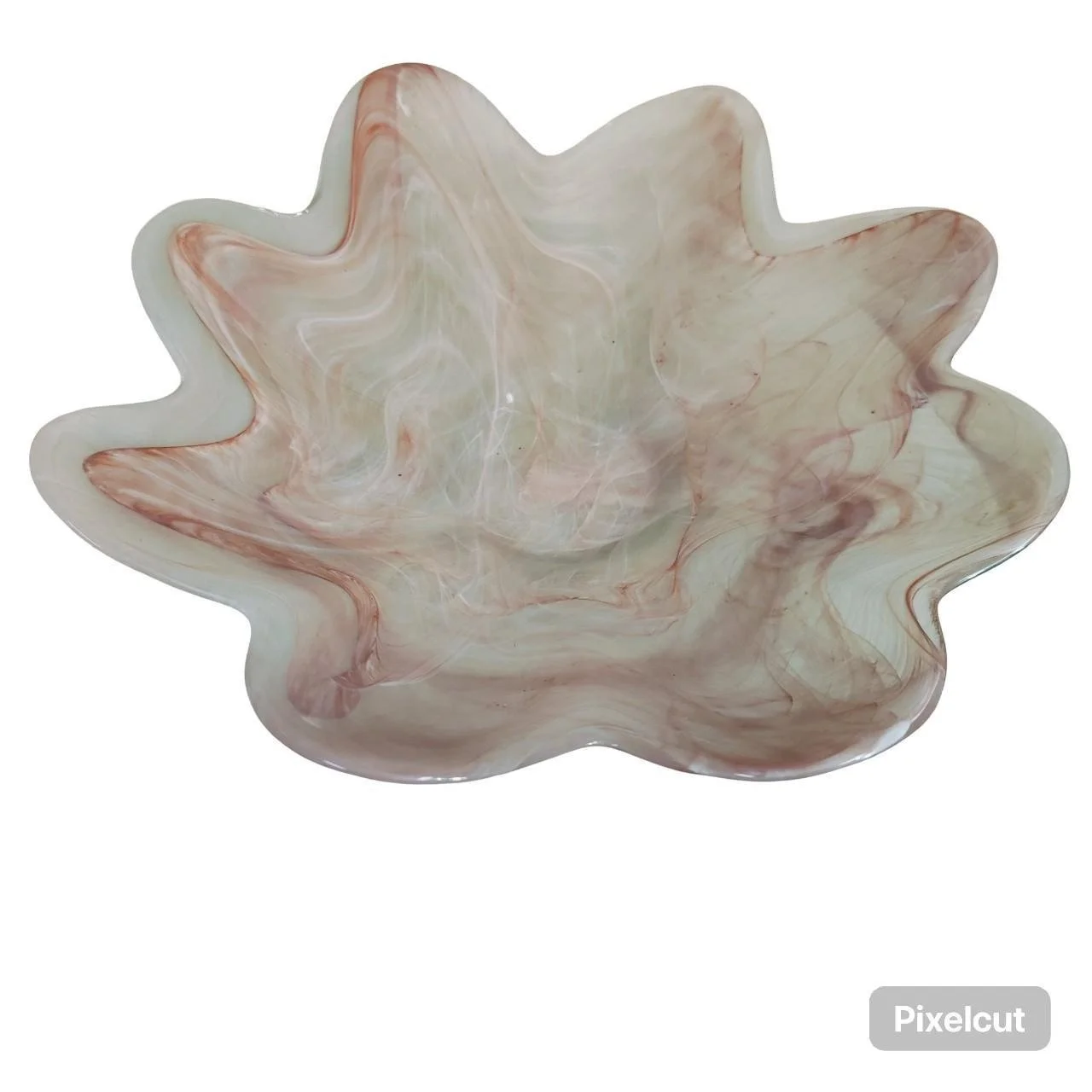 VTG Vidrios San Miguel Recycled Art Glass Bowl Pink Swirl Scalloped Ruffled Edge