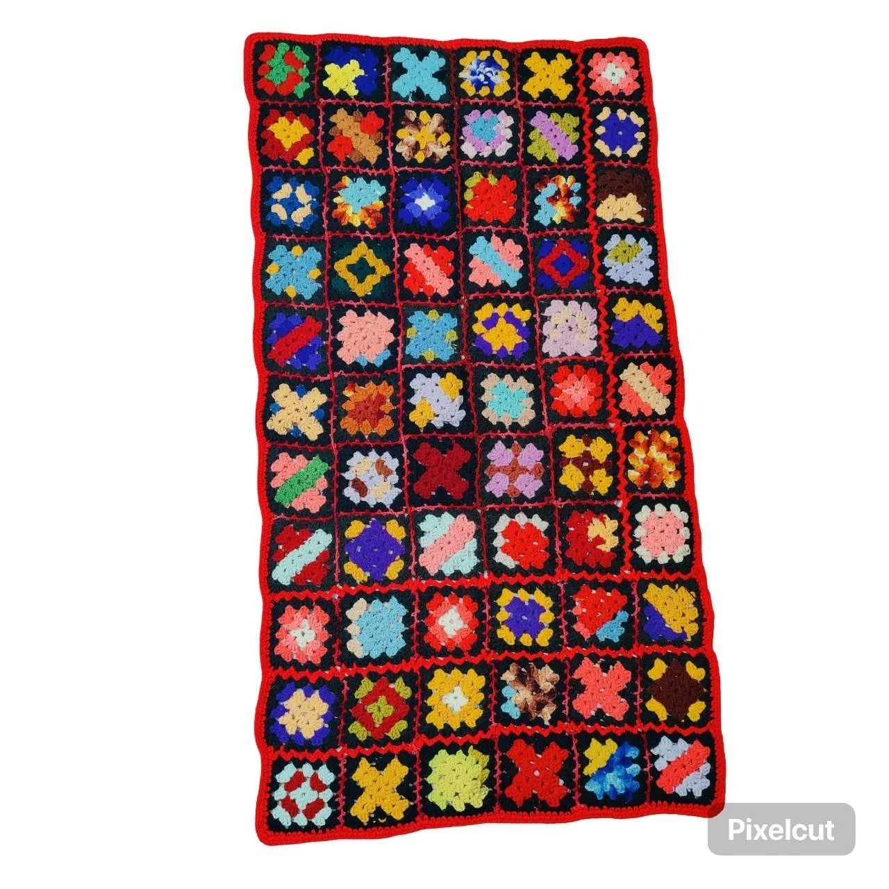 VTG Handmade Afghan Crochet Granny Square Blanket Throw Quilt Multicolor
