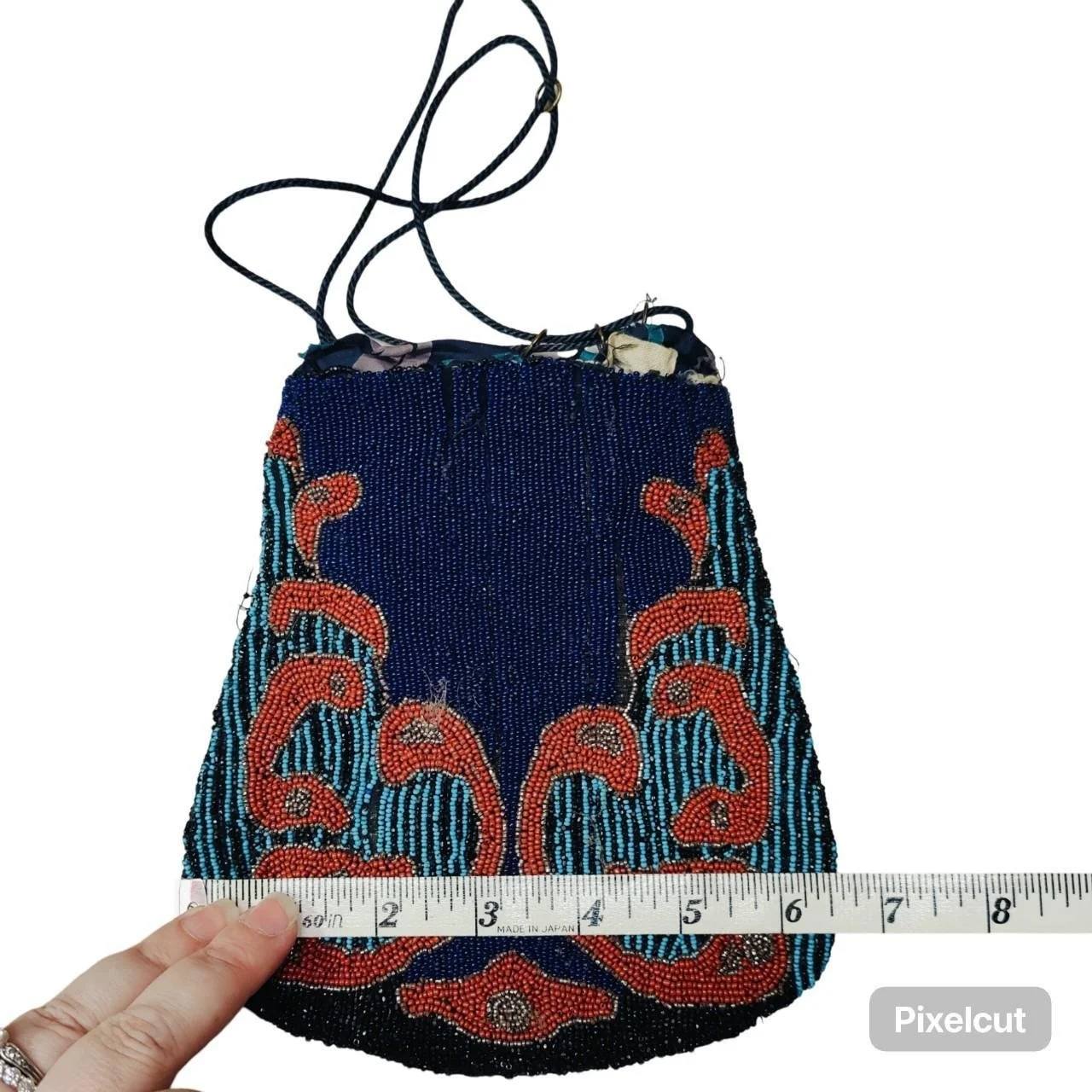 Antique Art Deco Beaded Purse Red Teal Cyan Blue Handmade