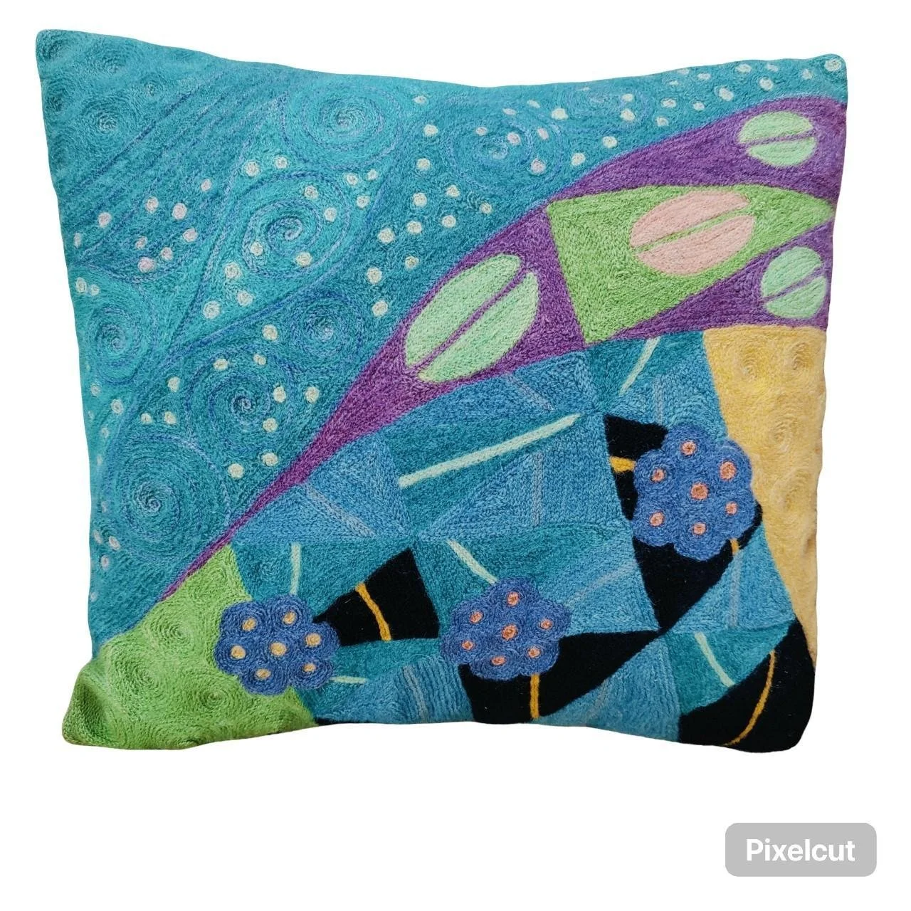 Gustav Klimt Style Abstract Embroidered Pillow Multicolor 18" x 18"