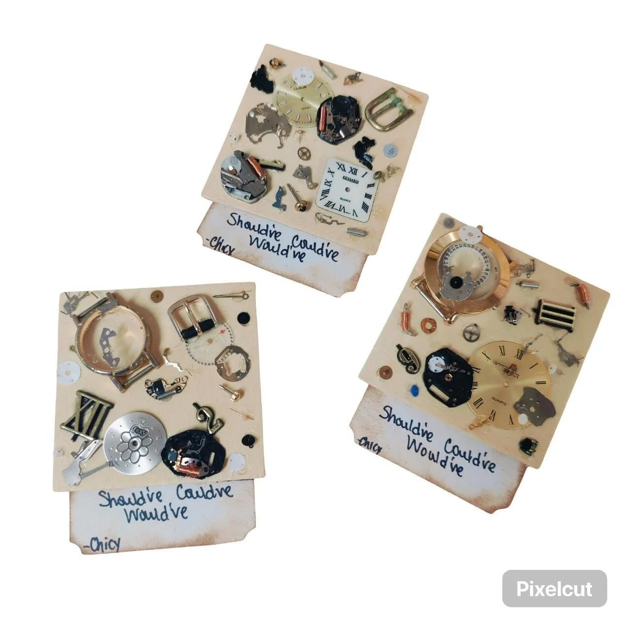 Handmade Steampunk Miniature Mixed Media Mosaic Deconstructed Metal & Watch