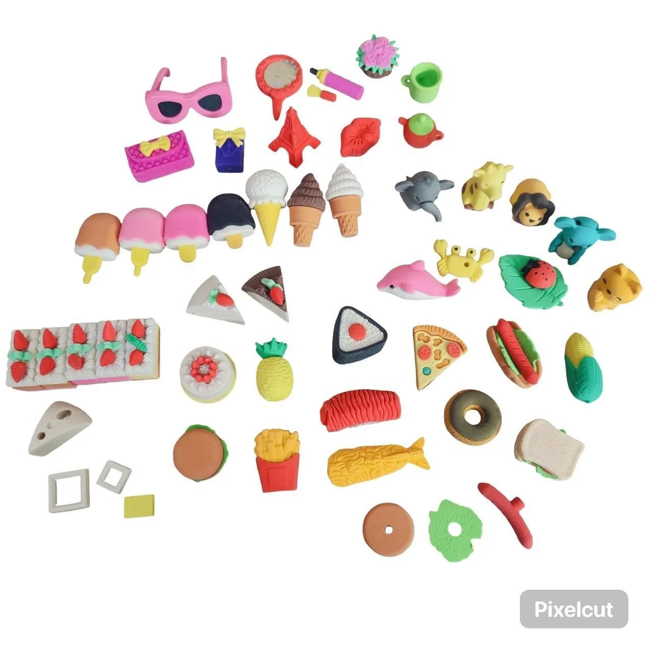 3D Erasers 50 Pieces Food Animals Sunglasses Purses Household