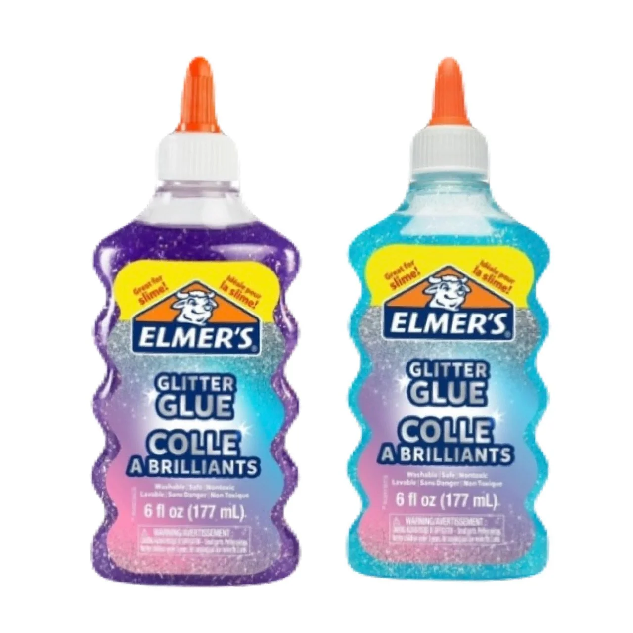 Elmer's Glitter Glue Purple & Blue 177ml Washable Kid Friendly Crafts Lot of 2