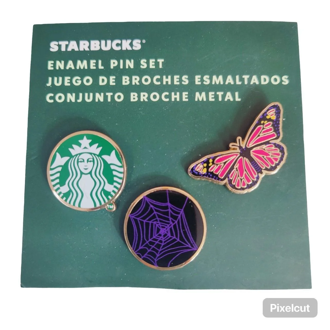Starbucks Coffee Lapel Hat Enamel Pin Siren, Purple Spider Web, & Pink Butterfly