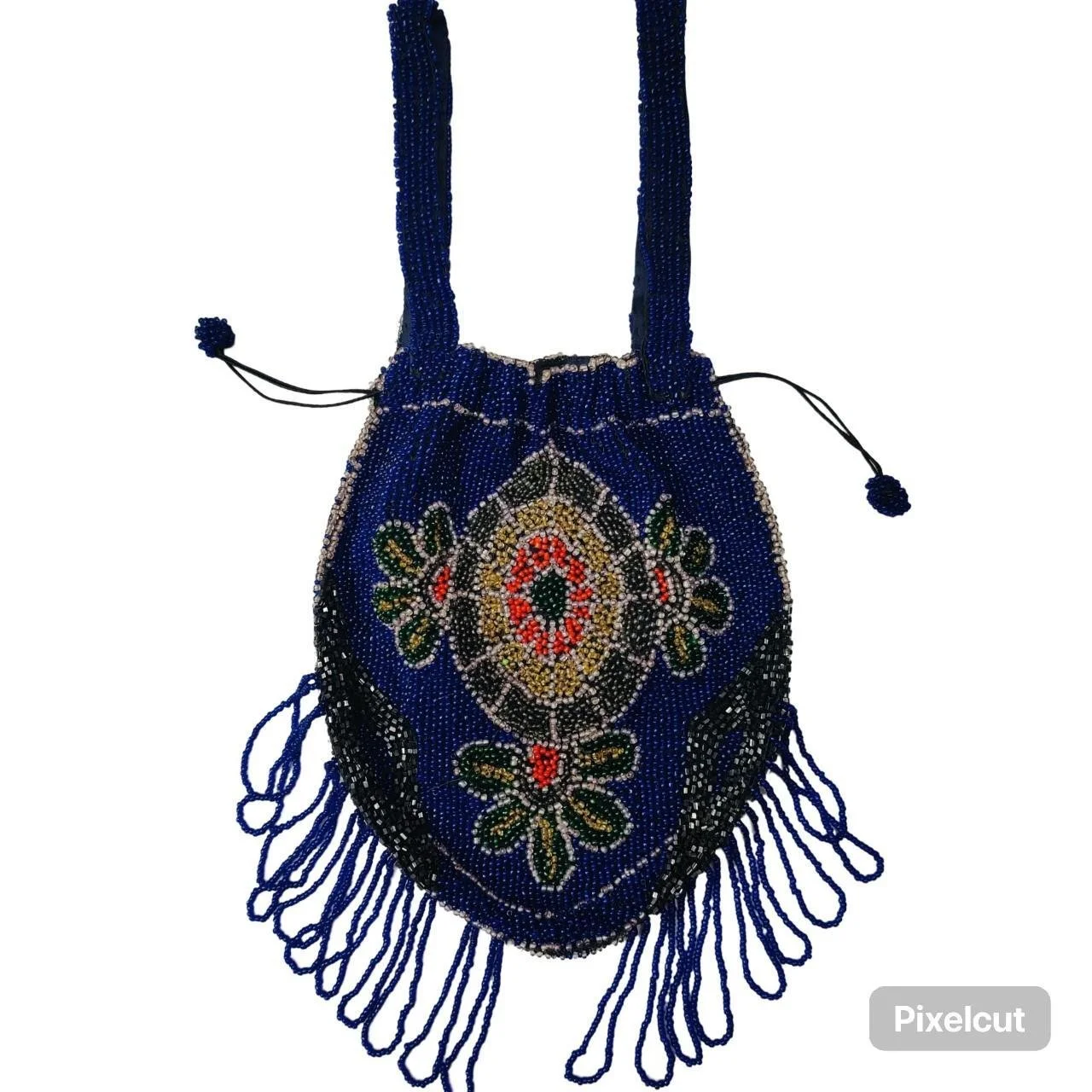 VTG 20's 30's Cobalt Blue Fish Design Beaded Reticule Handbag / Purse RARE