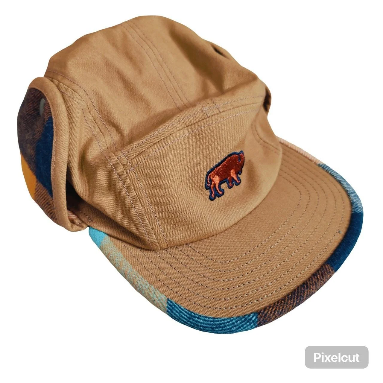 United by Blue Five Panel Cap Ear Flap Embroidered Bison Wildlife Camping Hiking