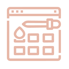 Outline of a computer window with a dropper tool, a palette tool, and various icons representing design or photo editing tools.