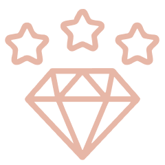 Pink outline of a diamond with three star shapes above it.