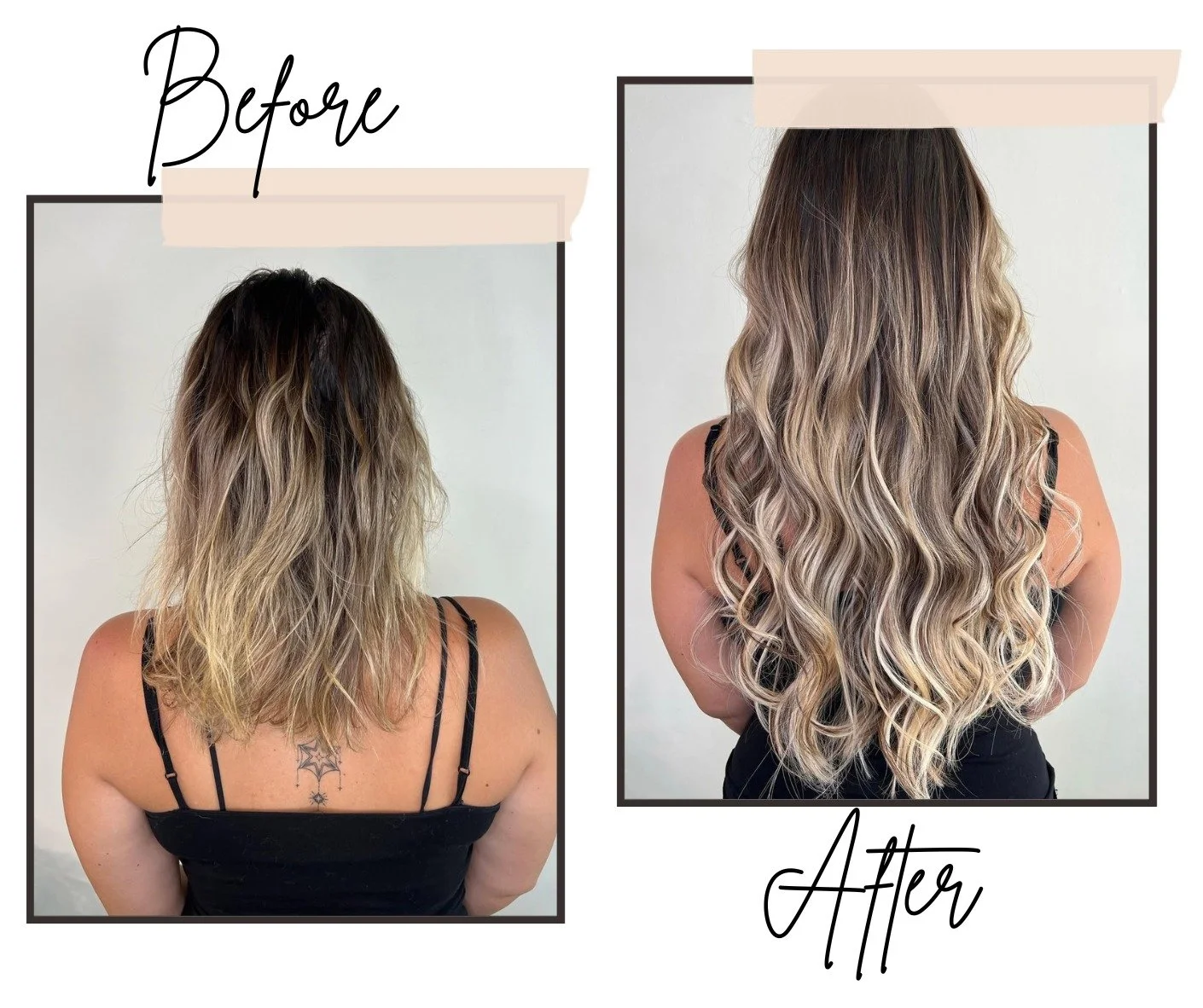 Before and After Hand-Tied Hair Extensions